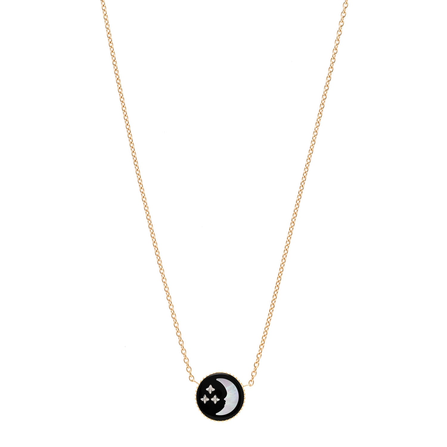 Christian Dior 18K Yellow Gold Diamond Black Onyx Mother of Pearl Rose Celeste Pendant Necklace 1 of 7