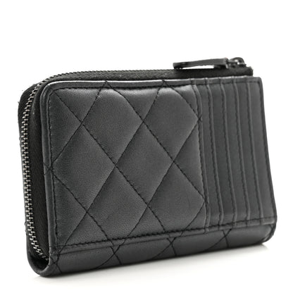 Chanel Pearly Lambskin Quilted Zip Card Holder So Black 4 of 10