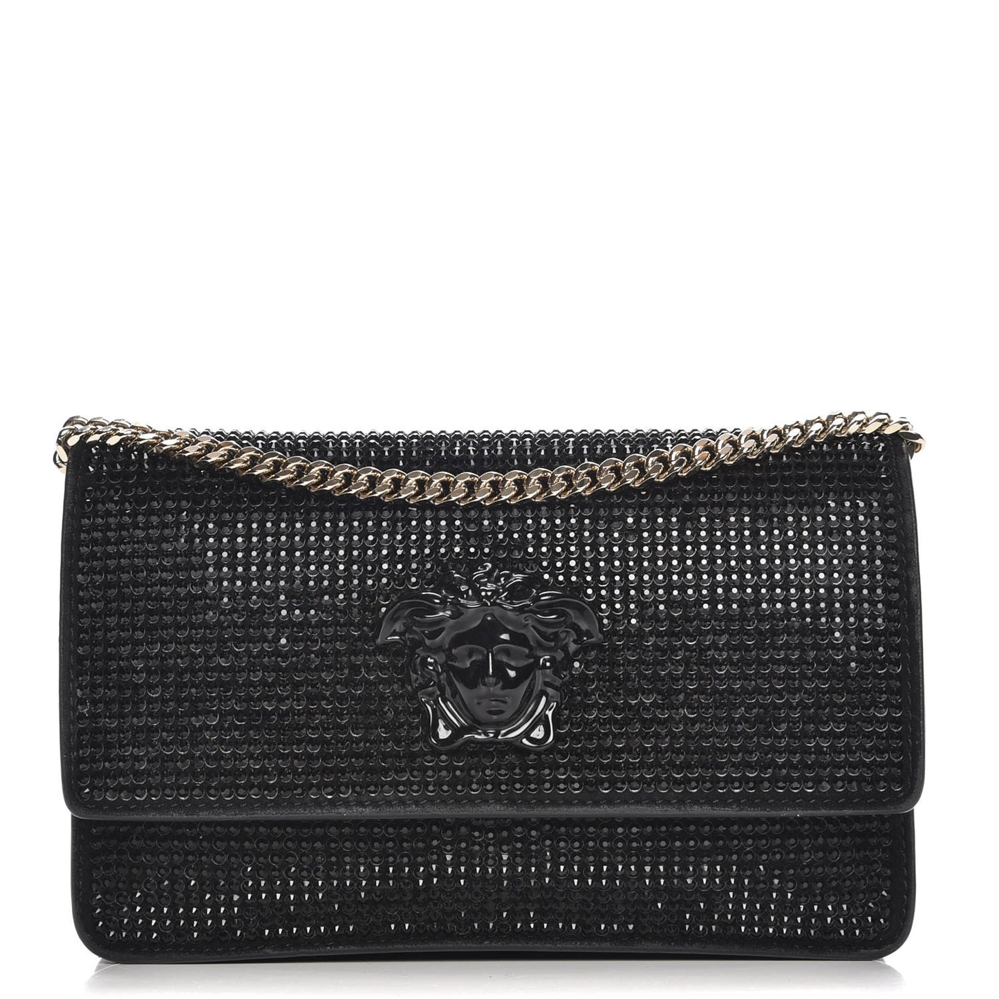 Calfskin Palazzo Crystal Chain Evening Bag Black
