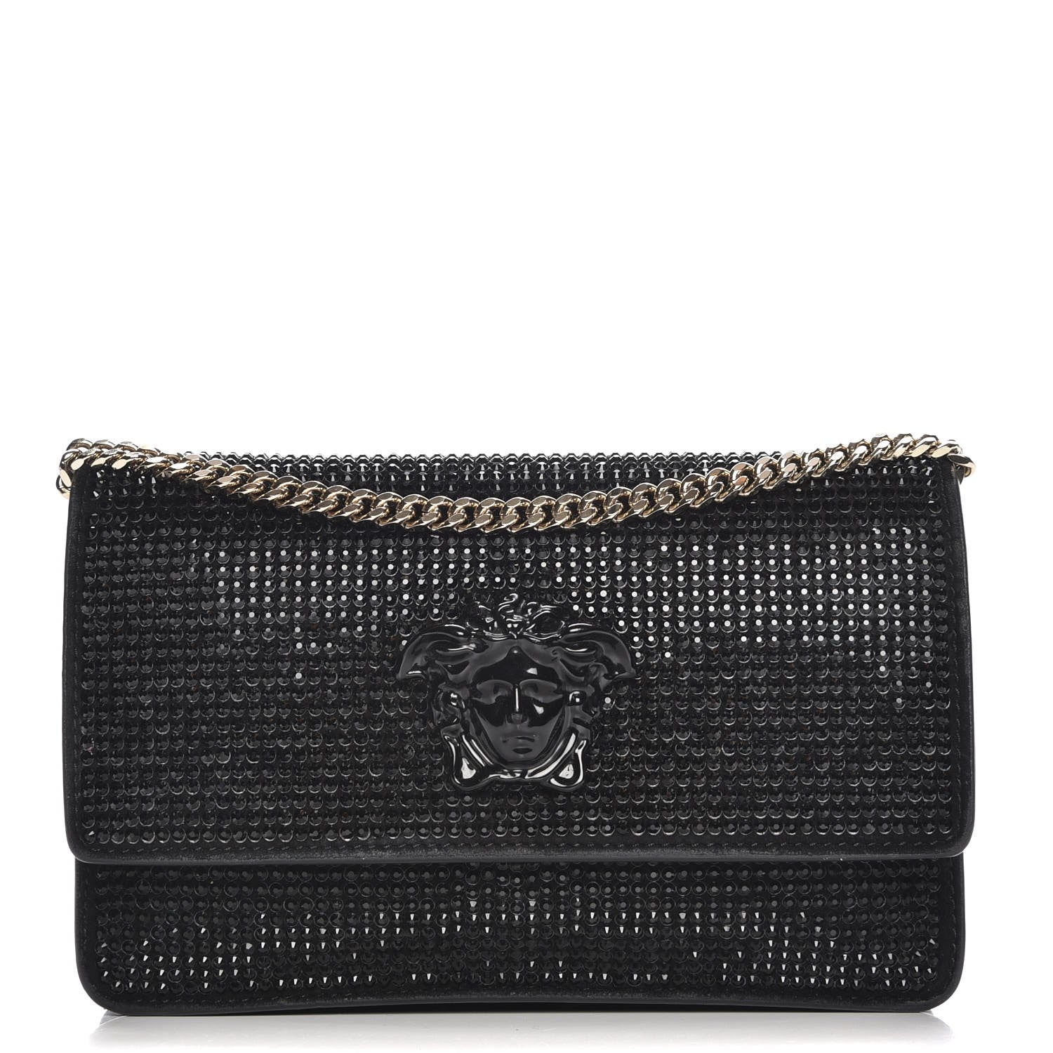 Versace Calfskin Palazzo Crystal Chain Evening Bag Black 1 of 6