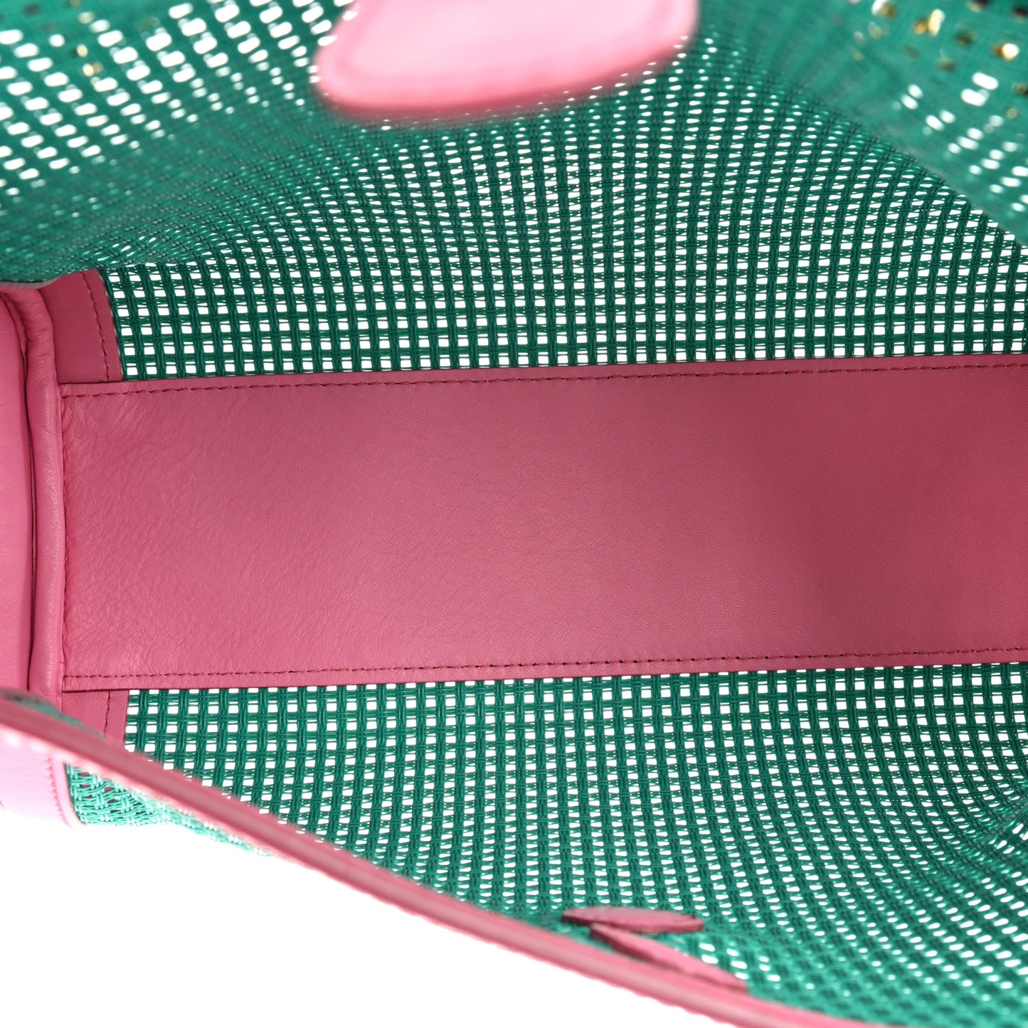 Woven Raffia Calfskin Large Miss Sicily Satchel Green Pink