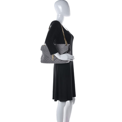 Saint Laurent Suede Mixed Matelasse Tri-Quilt Large Monogram Envelope Satchel Grey 3 of 13