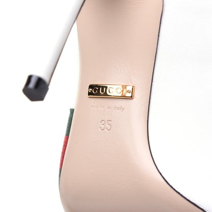 Gucci Malaga Kid Web Sylvie High Heel Slingback Pumps 35 White 7 of 11