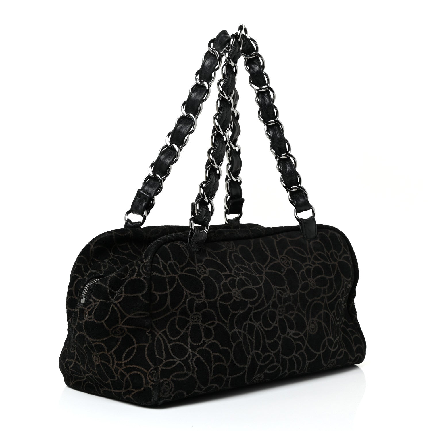 Chanel Velvet Camellia Embossed Shoulder Bag Black 2 of 17