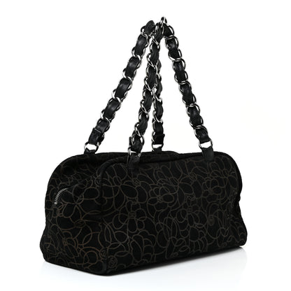 Chanel Velvet Camellia Embossed Shoulder Bag Black 2 of 17