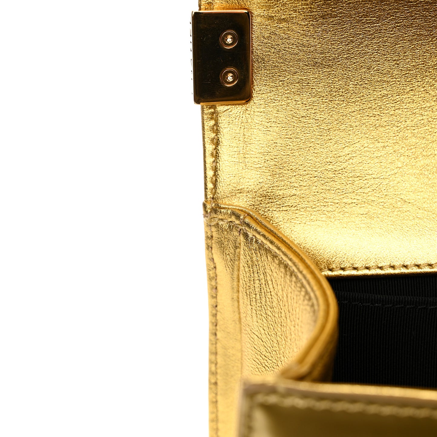 Metallic Patent Calfskin Quilted Medium Boy Flap Light Gold