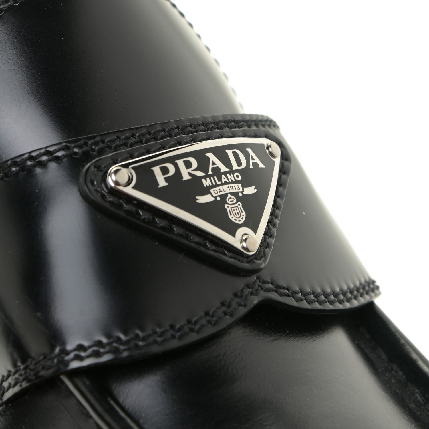 Prada Spazzolato Triangle Logo Monolith Pointy 55mm Loafers 37.5 Black 13 of 17