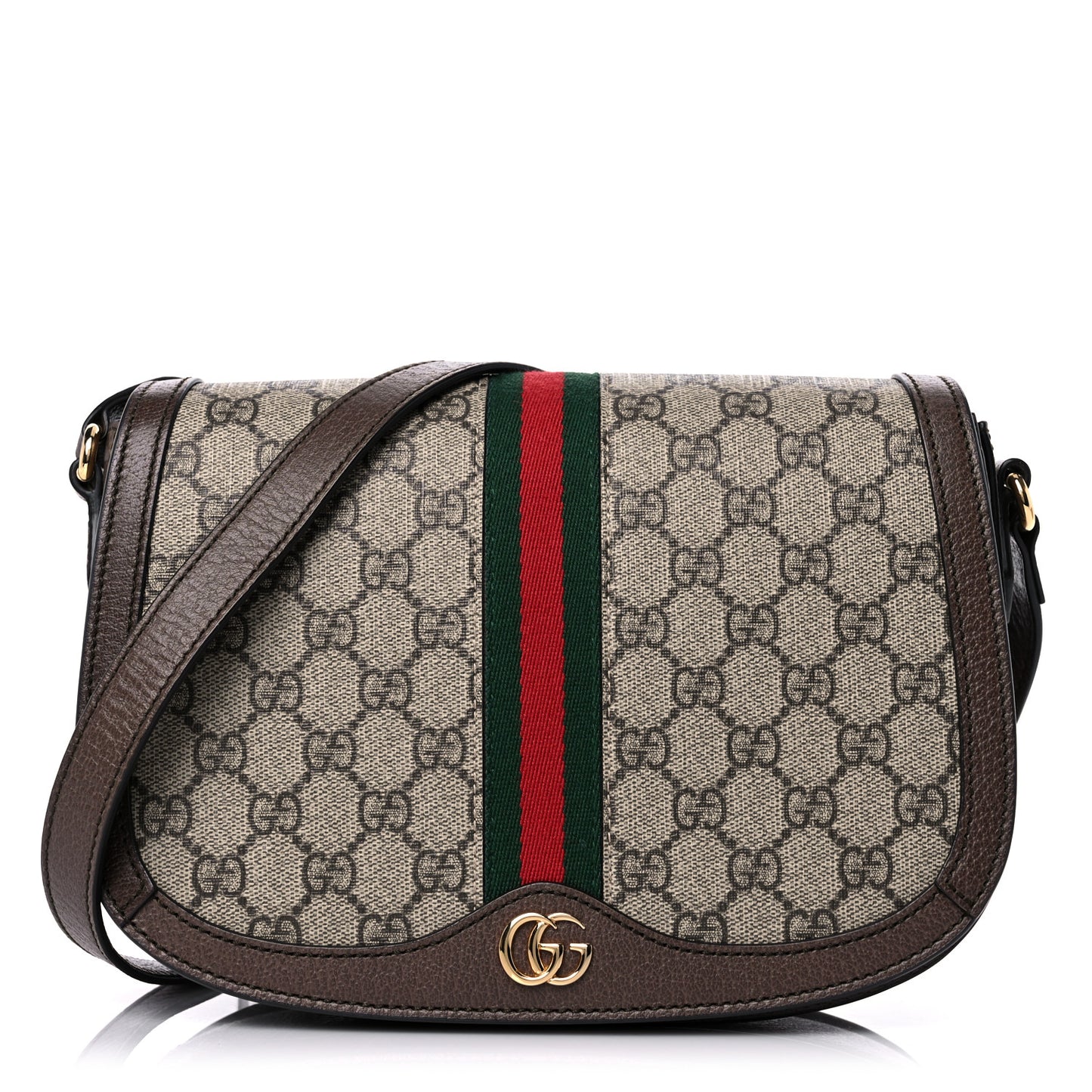 GG Supreme Monogram Web Small Ophidia Flap Messenger Bag Brown