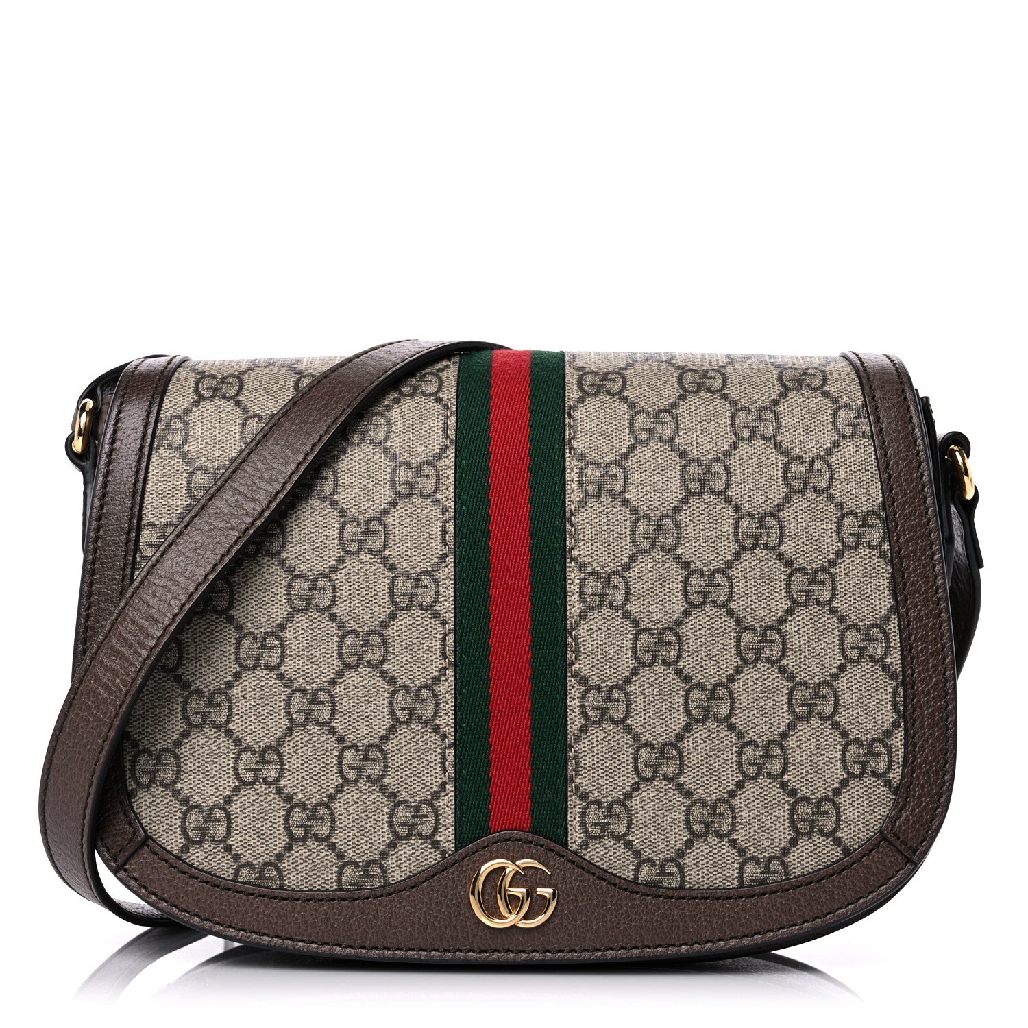 Gucci GG Supreme Monogram Web Small Ophidia Flap Messenger Bag Brown 1 of 12