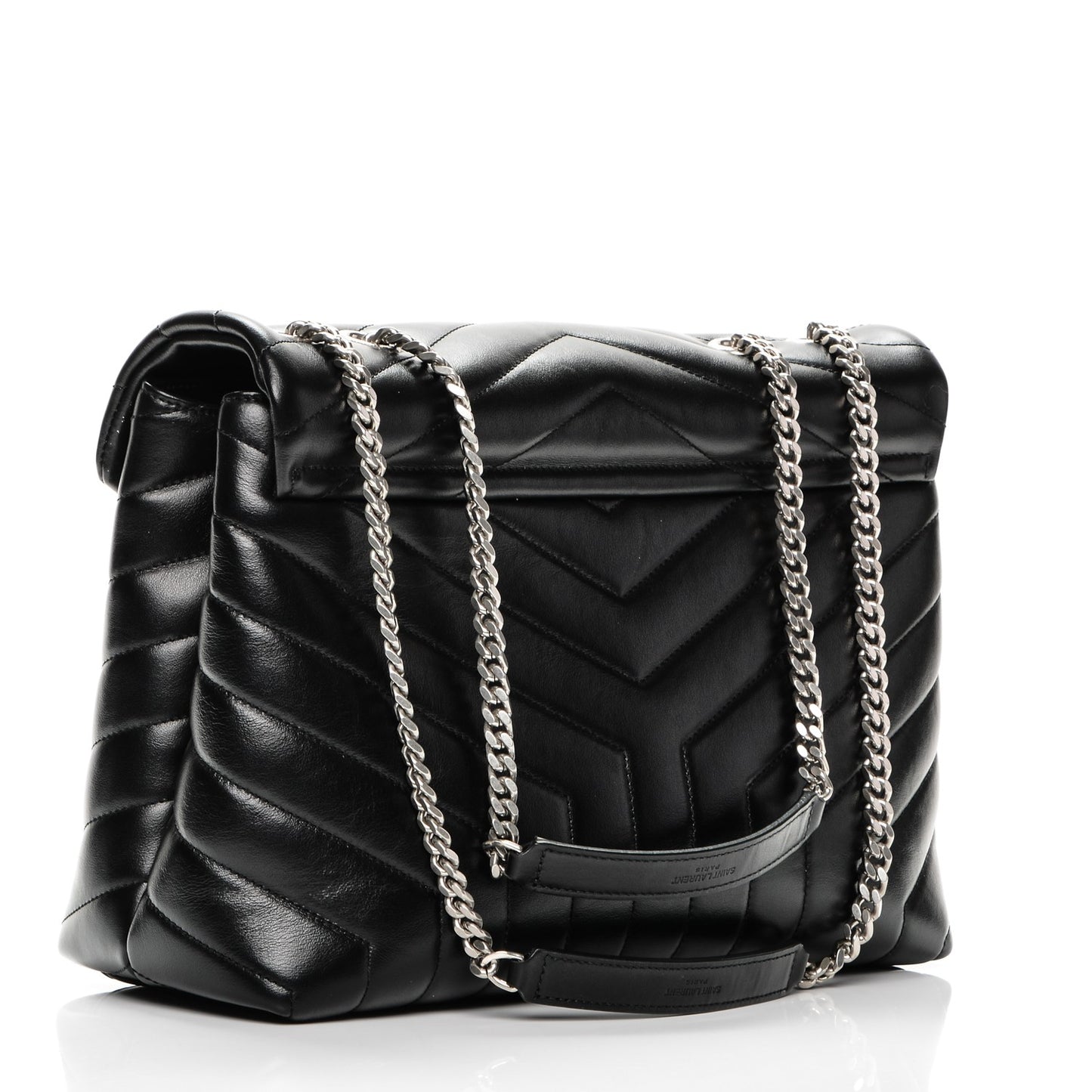 Calfskin Y Quilted Monogram Medium Loulou Chain Satchel Black
