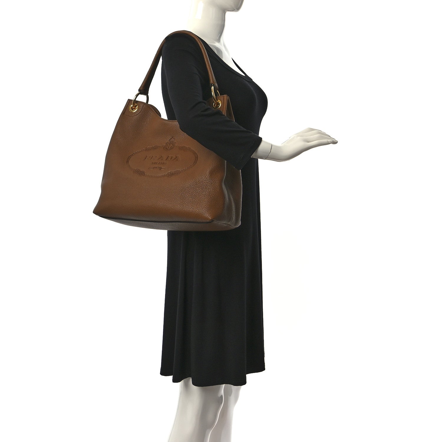 Prada Vitello Phenix Embossed Logo Hobo Cannella 2 of 9