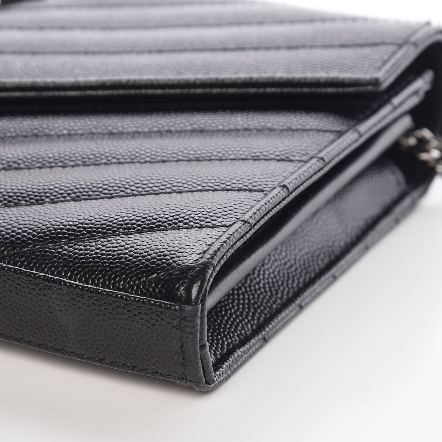 Grain De Poudre Matelasse Chevron Monogram Chain Wallet Black