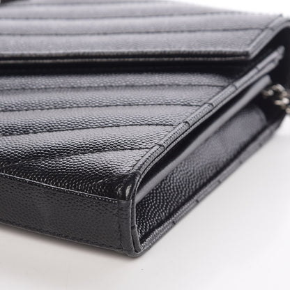 Saint Laurent Grain De Poudre Matelasse Chevron Monogram Chain Wallet Black 9 of 10