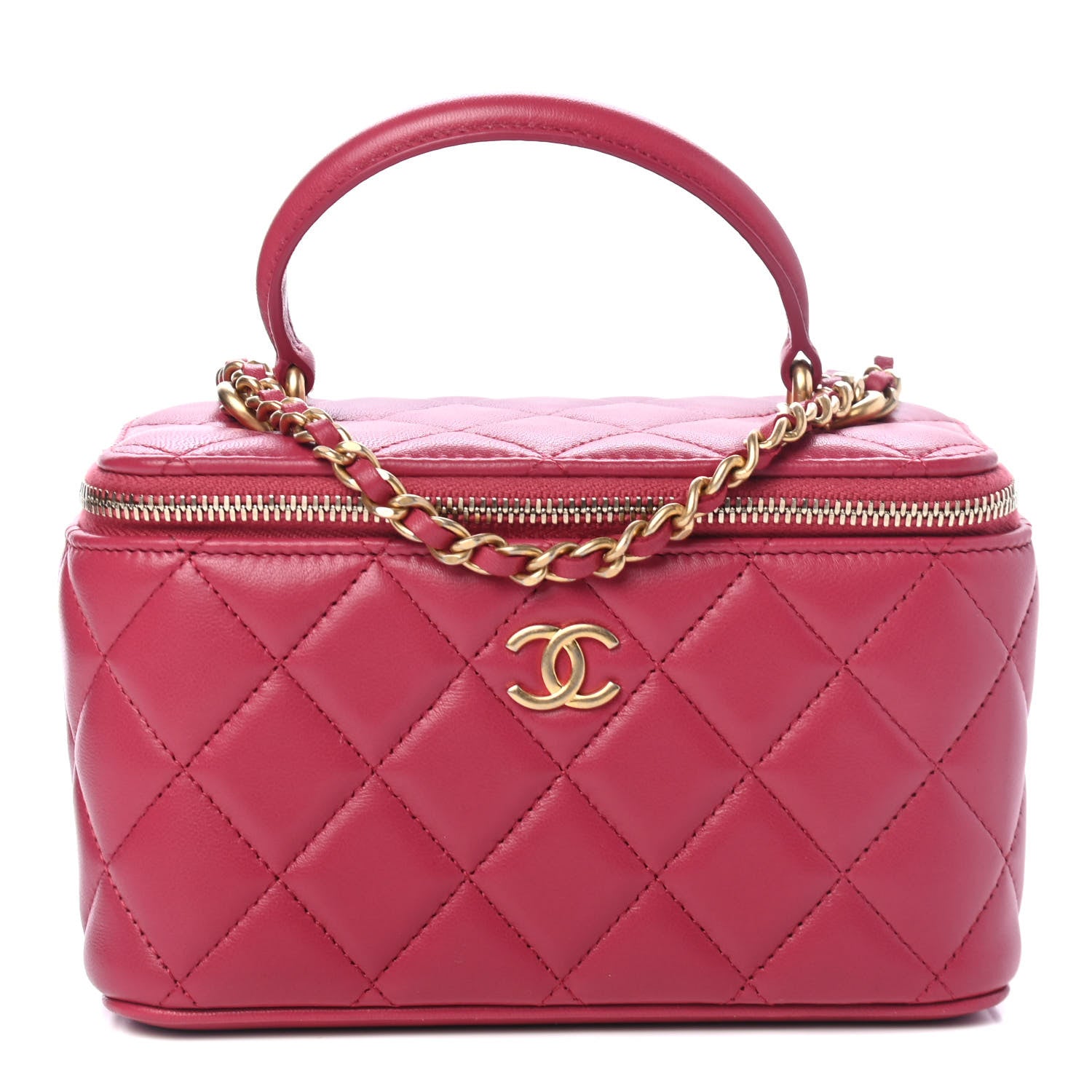 Chanel Lambskin Quilted Small Top Handle Vanity Case With Chain Dark Pink 1 of 4