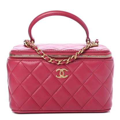 Chanel Lambskin Quilted Small Top Handle Vanity Case With Chain Dark Pink 1 of 4