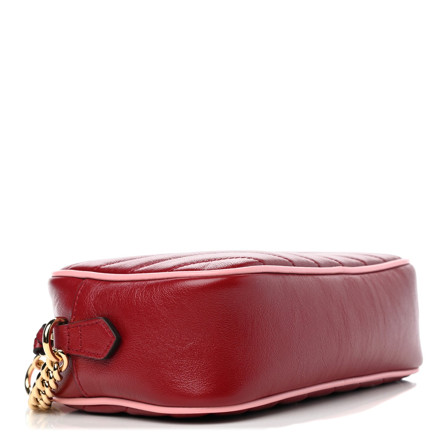 Azalea Calfskin Enamel Matelasse Diagonal Small Torchon GG Marmont Chain Shoulder Bag New Cherry Red Wild Rose