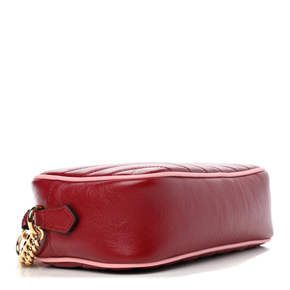 Gucci Azalea Calfskin Enamel Matelasse Diagonal Small Torchon GG Marmont Chain Shoulder Bag New Cherry Red Wild Rose 3 of 6