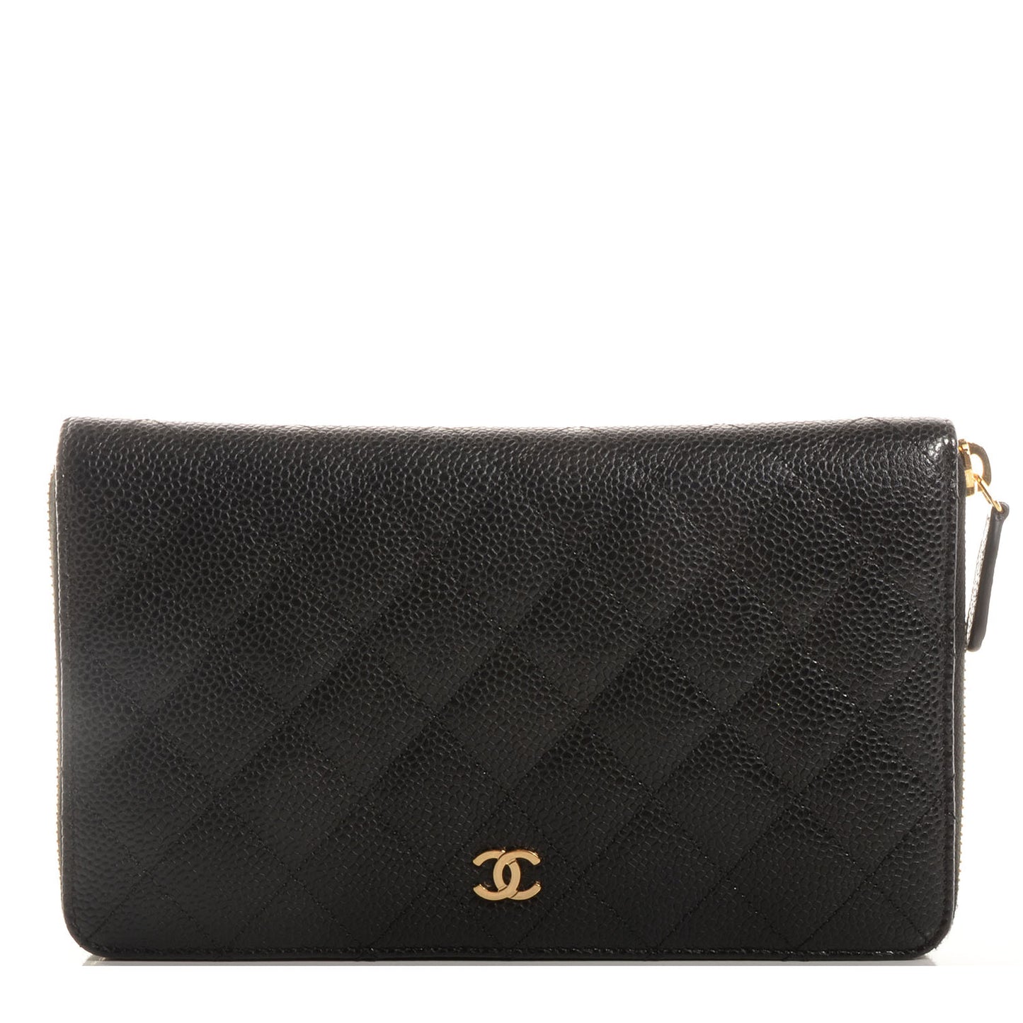 Caviar Quilted Large Zip Around Wallet Black