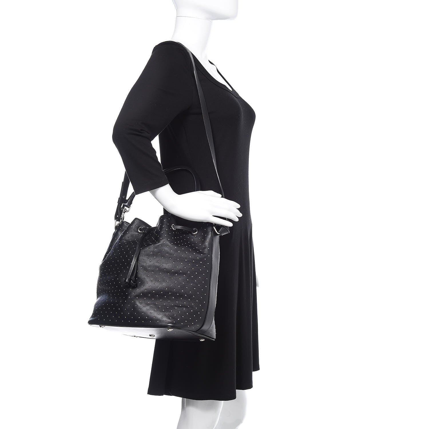 Saint Laurent Calfskin Studded Medium Emmanuelle Bucket Bag Black 2 of 15