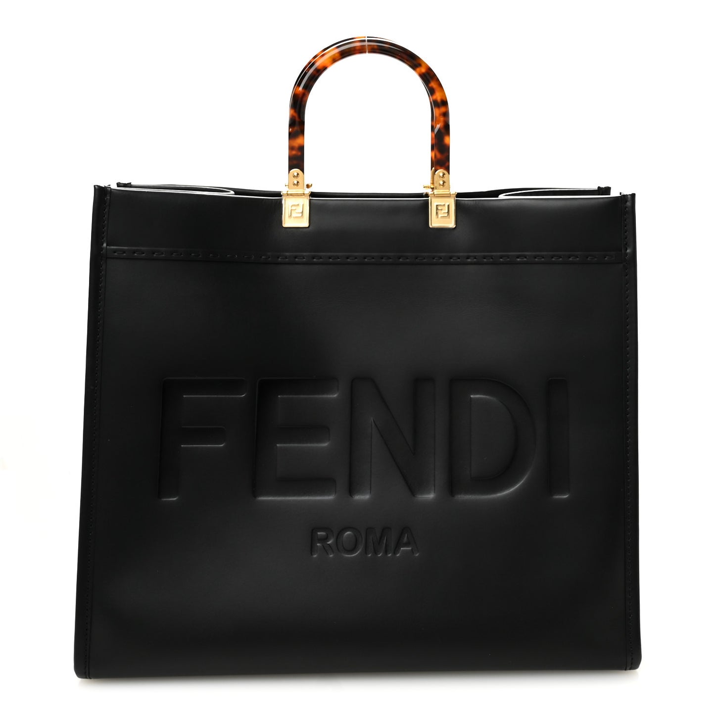 Vitello King Plexiglass Large Fendi Sunshine Shopper Tote Black