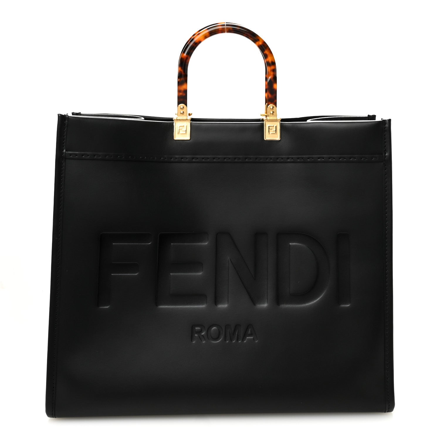 Fendi Vitello King Plexiglass Large Fendi Sunshine Shopper Tote Black 1 of 9