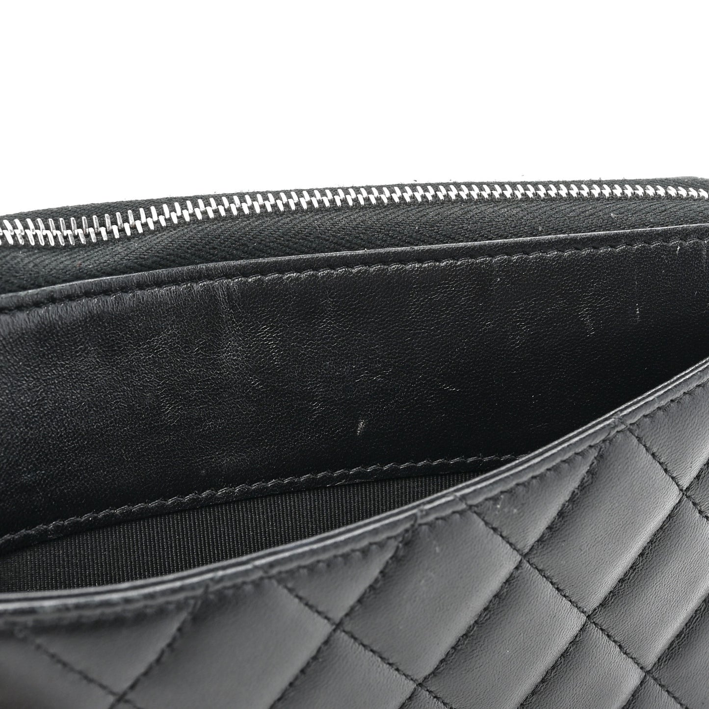Lambskin Quilted Large Gusset Zip Around Wallet Black
