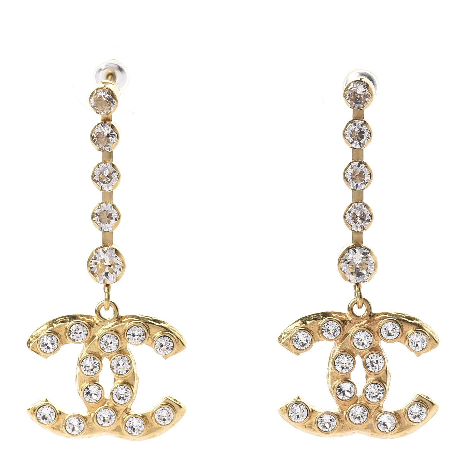 Chanel CC Crystal Drop Earrings Gold 1 of 5