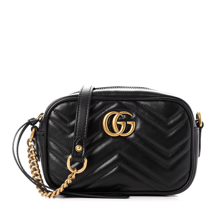 Gucci Calfskin Matelasse Mini GG Marmont Chain Shoulder Bag Black 1 of 7
