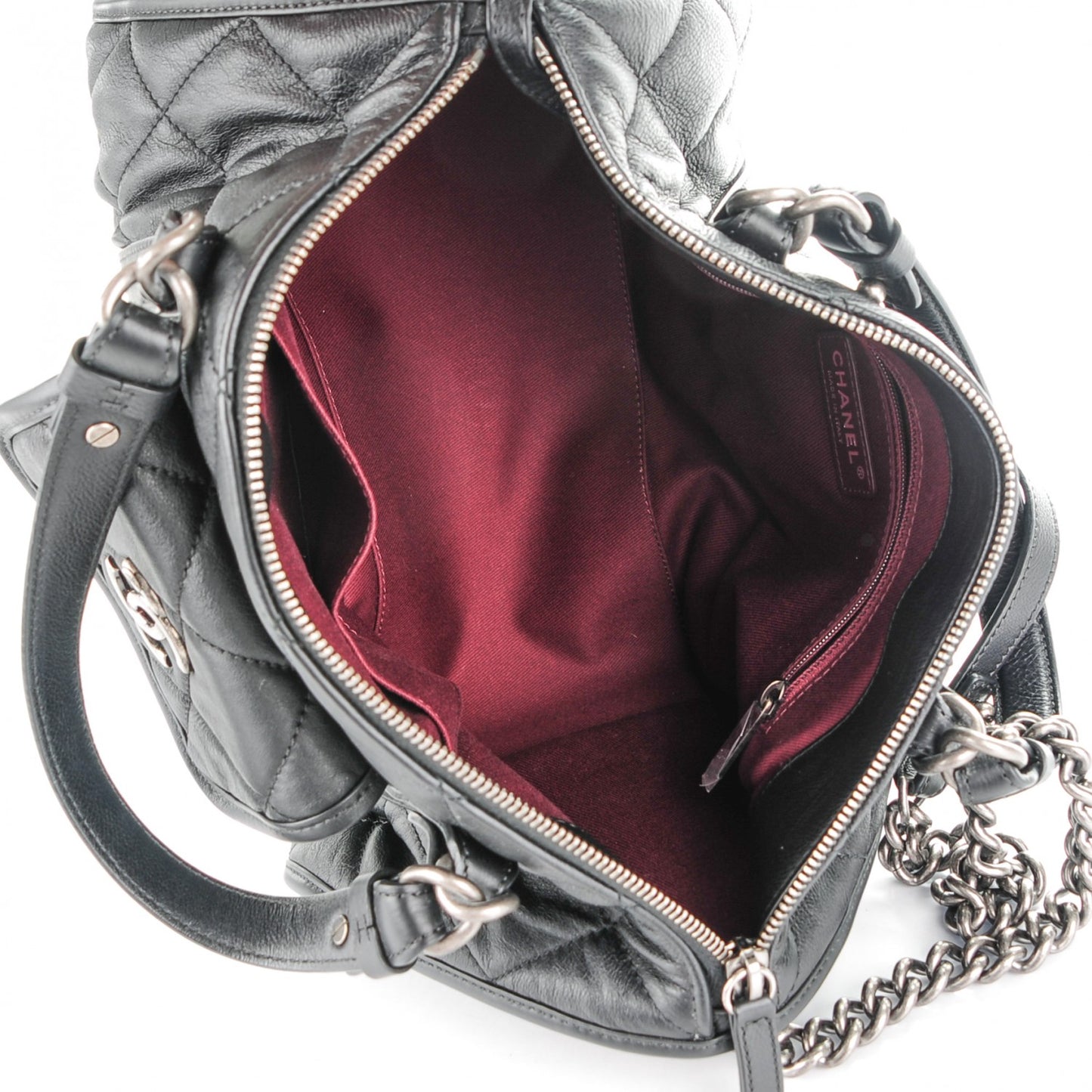 Calfskin Quilted Small Casual Riviera Bowling Bag Black