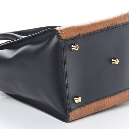 MCM Visetos Small Kathy Double Zip Tote Cognac Black 8 of 9