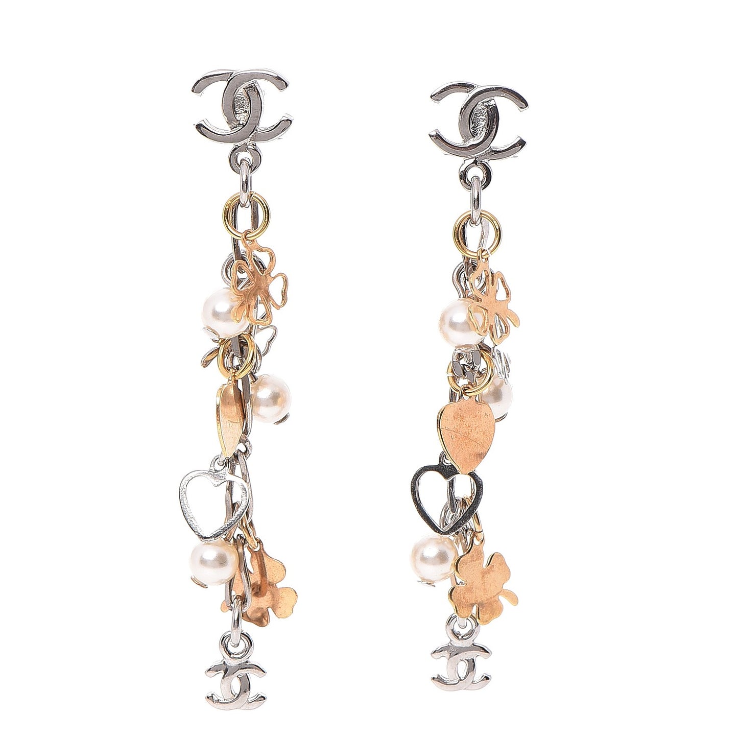 Pearl Lucky Charms CC Dangle Earrings Silver