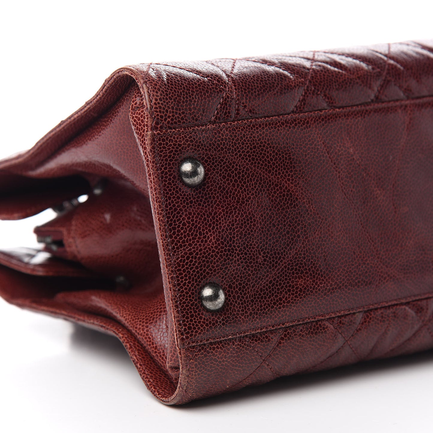 Crumpled Grained Calfskin CC Crave Tote Burgundy