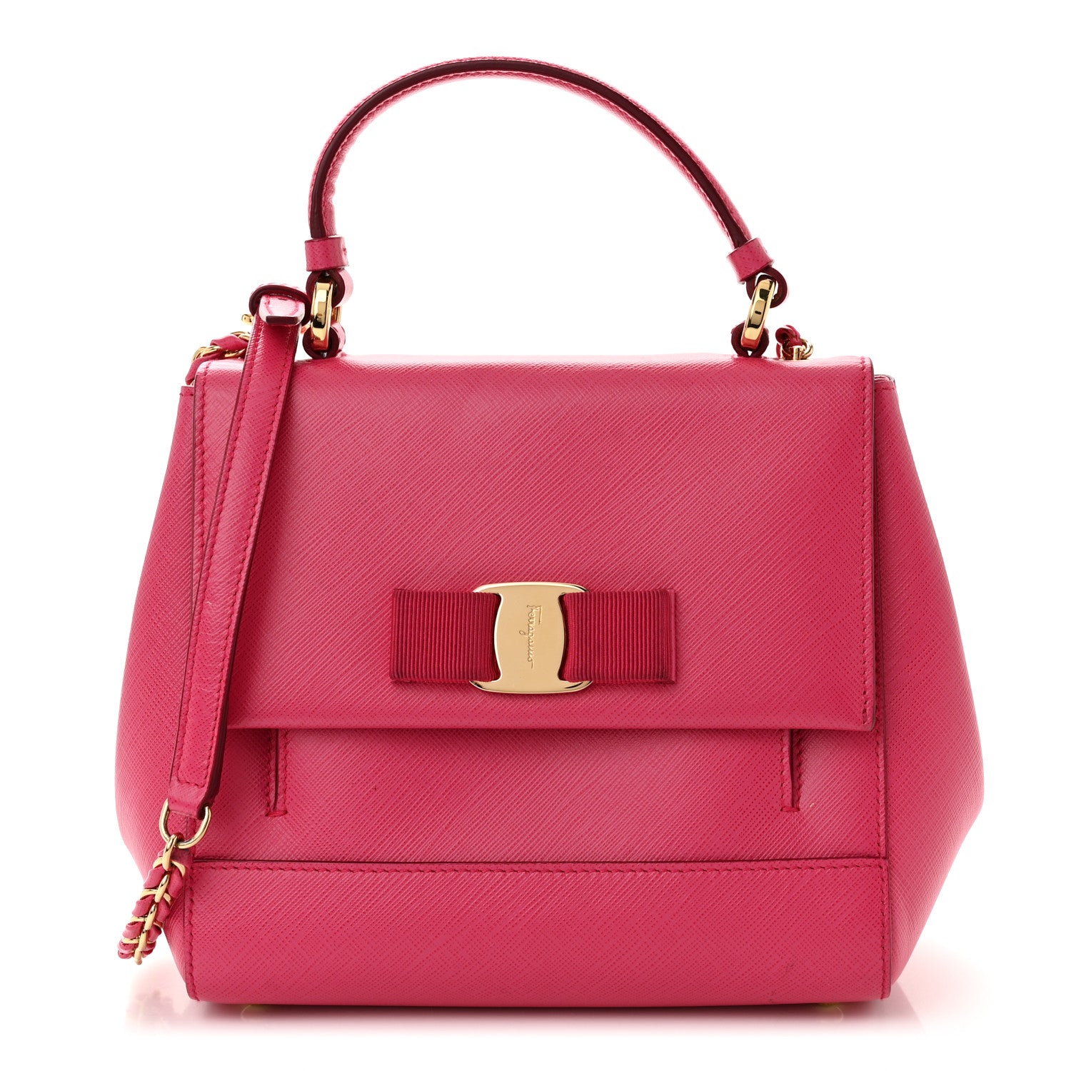 Salvatore Ferragamo Saffiano Carrie Shoulder Bag Pink 1 of 12
