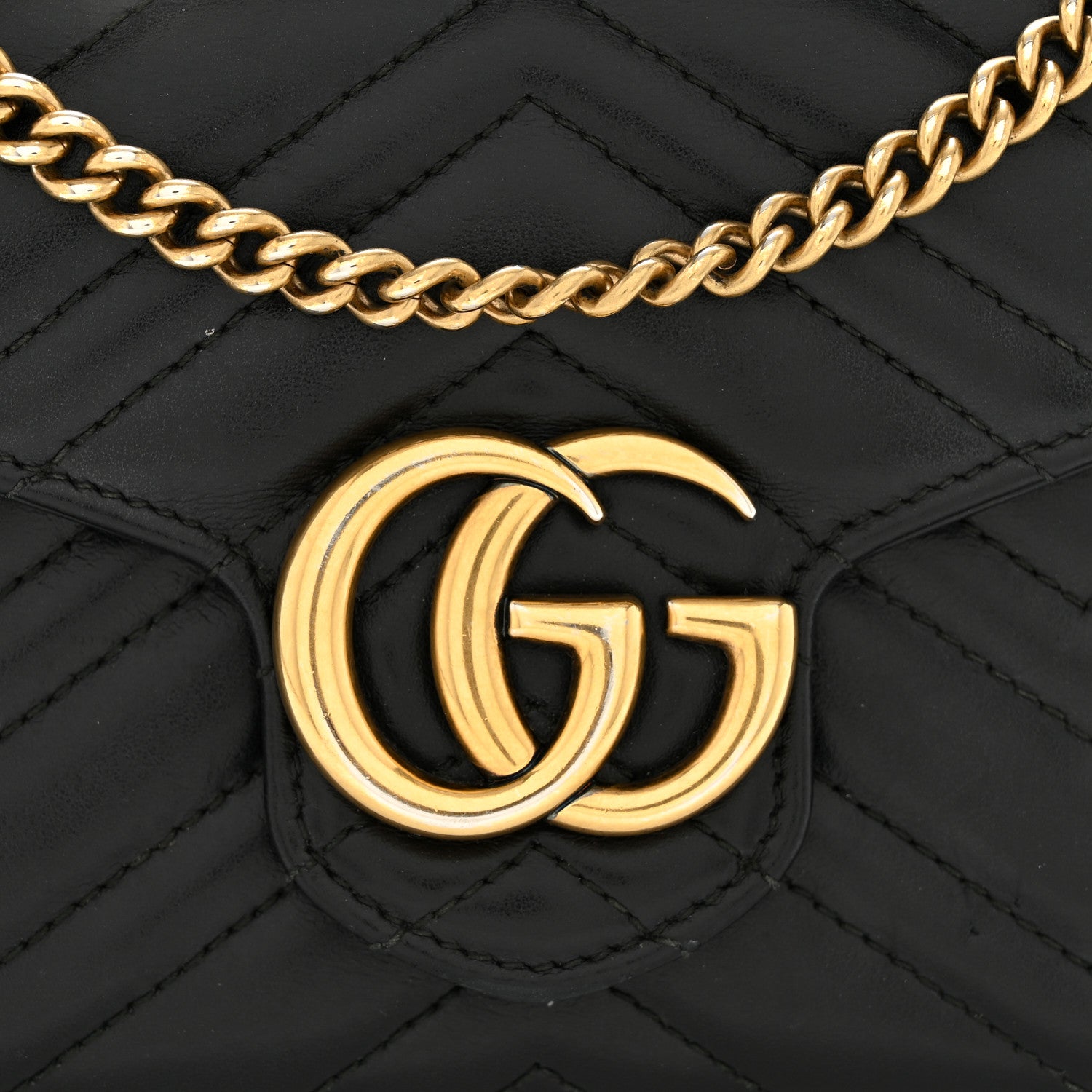 Gucci Calfskin Matelasse GG Marmont Chain Wallet Black 14 of 15