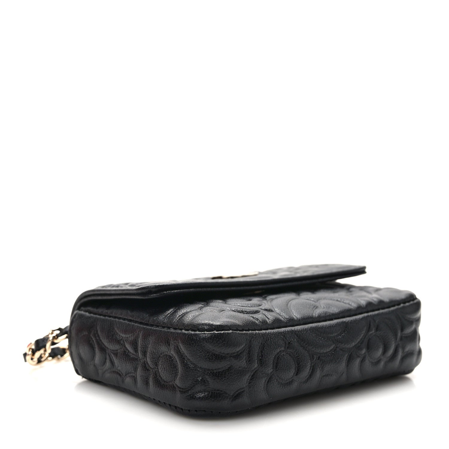 Chanel Lambskin Camellia Embossed Chain Belt Bag Black 4 of 11