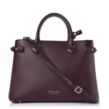 Burberry Grainy Calfskin House Check Medium Banner Tote Mahogany Red 1 of 13