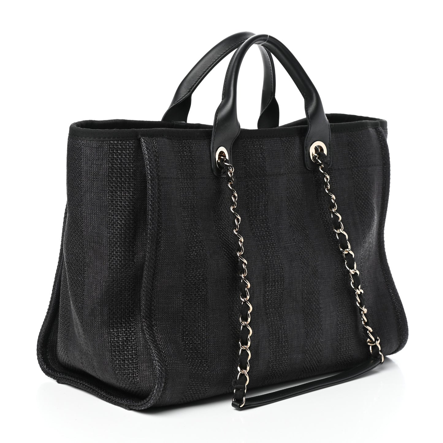 Mixed Fibers Calfskin Striped Medium Deauville Tote Black