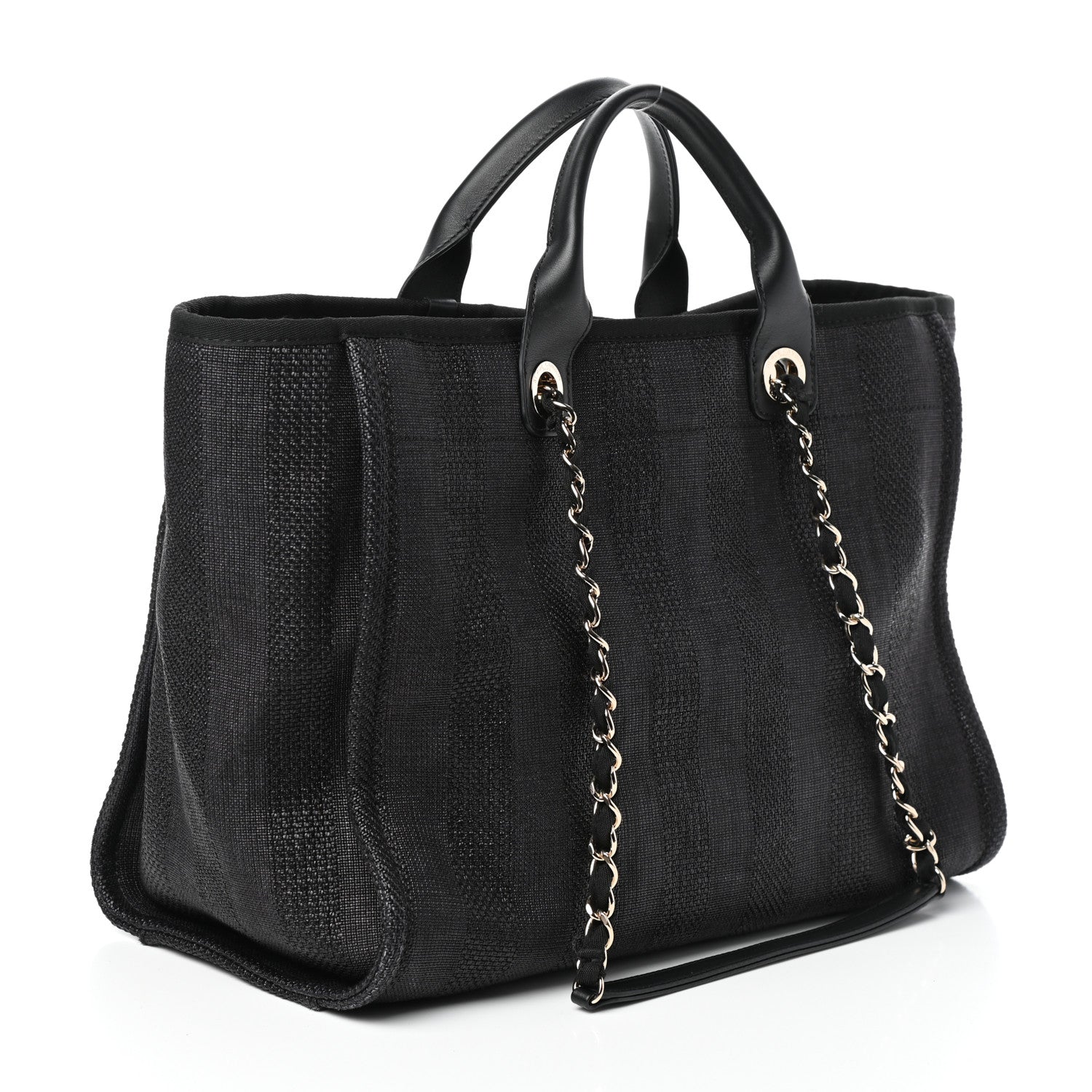 Chanel Mixed Fibers Calfskin Striped Medium Deauville Tote Black 3 of 10