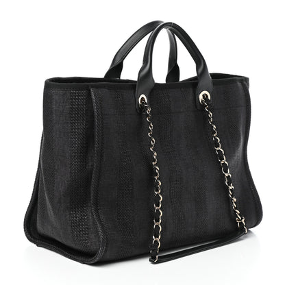 Chanel Mixed Fibers Calfskin Striped Medium Deauville Tote Black 3 of 10