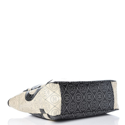 Chanel Coated Canvas Camellia Medium Shopping Tote Black Beige 5 of 8