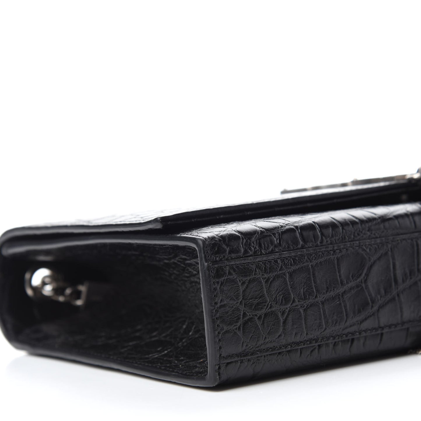 Calfskin Crocodile Embossed Medium Classic Monogram Kate Tassel Satchel Black