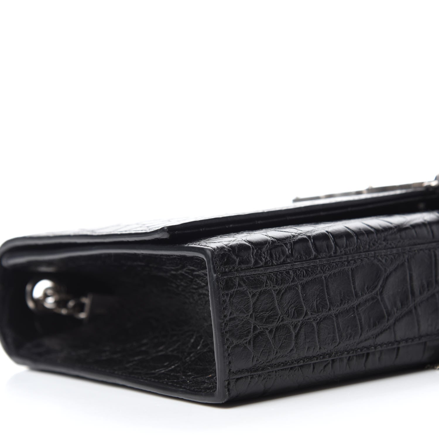 Saint Laurent Calfskin Crocodile Embossed Medium Classic Monogram Kate Tassel Satchel Black 6 of 10