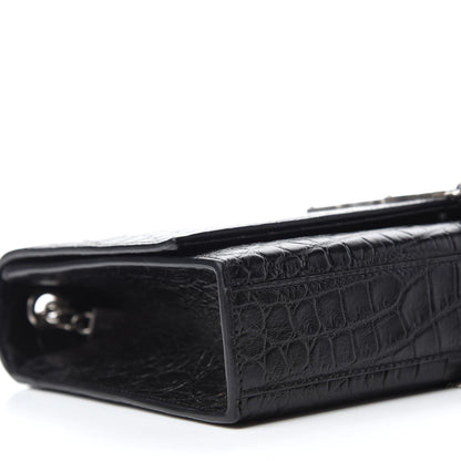 Saint Laurent Calfskin Crocodile Embossed Medium Classic Monogram Kate Tassel Satchel Black 6 of 10