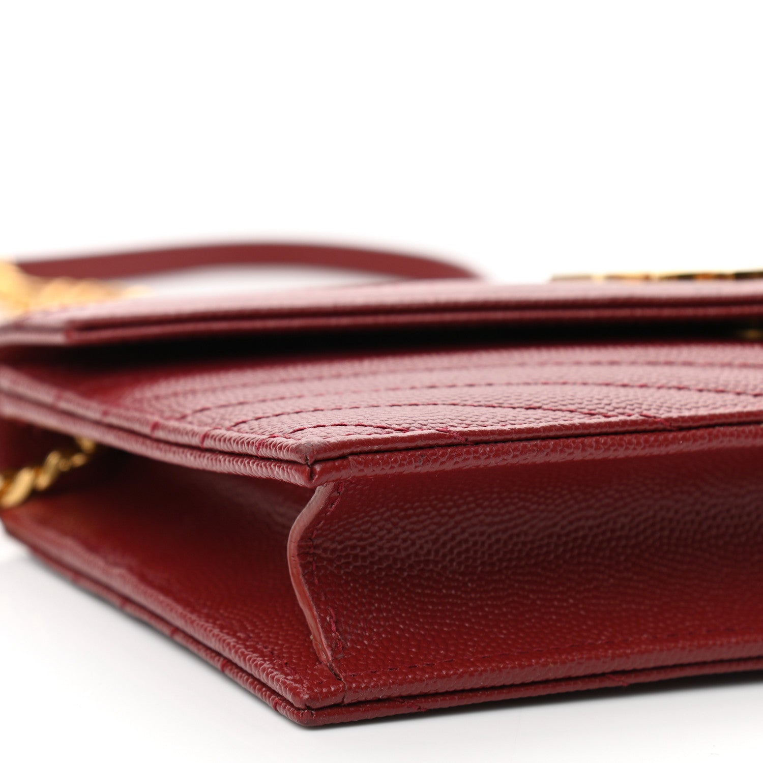 Saint Laurent Grain De Poudre Matelasse Chevron Monogram Envelope Chain Wallet Opyum Red 10 of 14