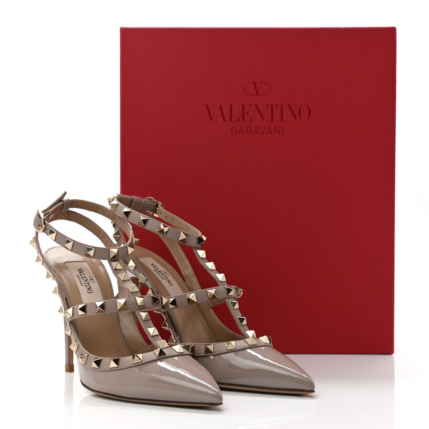 Valentino Garavani Patent Nappa Rockstud Ankle Strap 100mm Pumps 37 Poudre 8 of 8