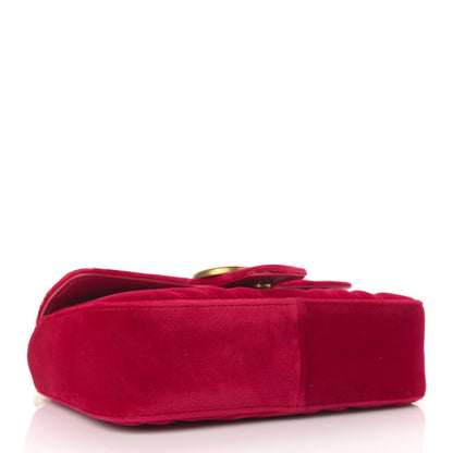Gucci Velvet Matelasse Mini GG Marmont Shoulder Bag Hibiscus Red 4 of 10