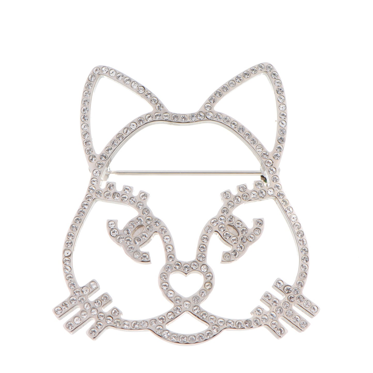 Strass Crystal Emoji Choupette Cat Brooch Silver