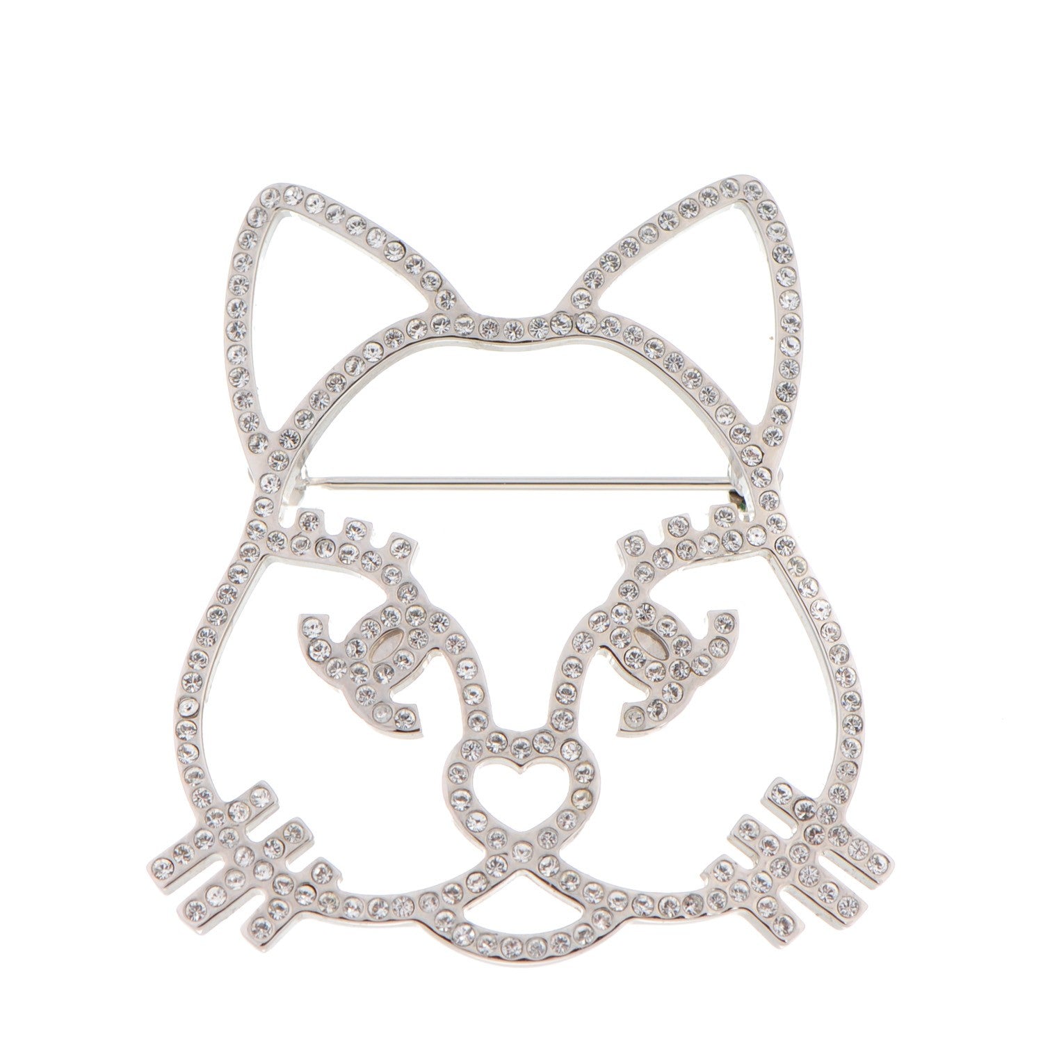 Chanel Strass Crystal Emoji Choupette Cat Brooch Silver 1 of 5