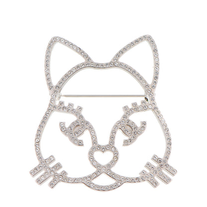Chanel Strass Crystal Emoji Choupette Cat Brooch Silver 1 of 5