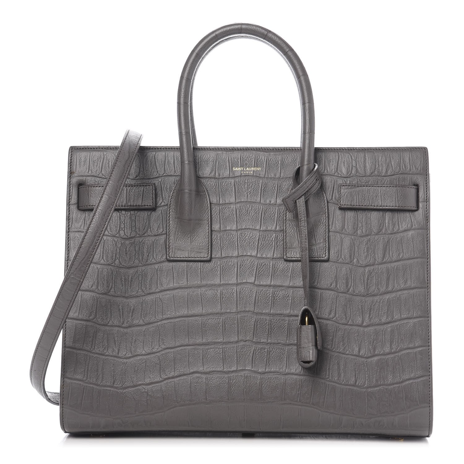 Saint Laurent Calfskin Crocodile Embossed Small Sac De Jour Earth 1 of 9